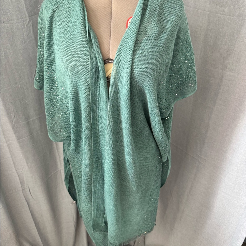 Green Knit Shawl with Sequins